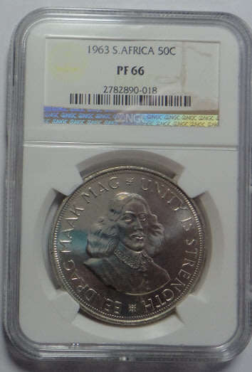 Republic of South Africa: Crown (Silver 50c) of 1963: NGC graded PF 66