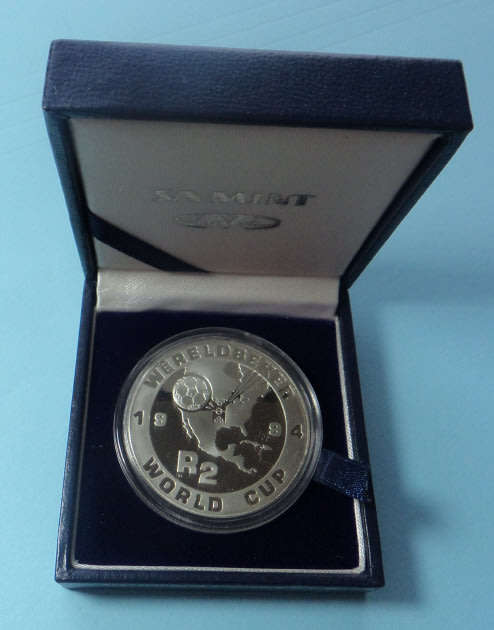 Republic of South Africa: Boxed Proof Silver R2 Crown of 1994 (Soccer World Cup)