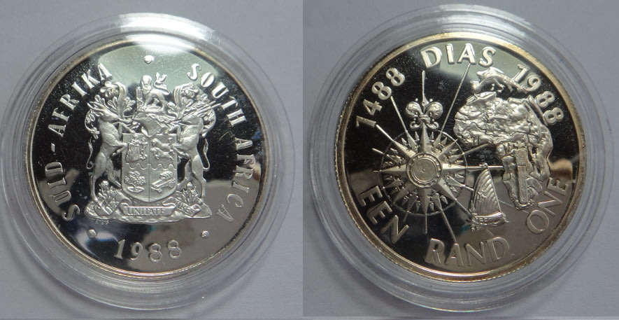 Republic of South Africa: Proof Silver R1 of 1988 (Bartholomew Dias)