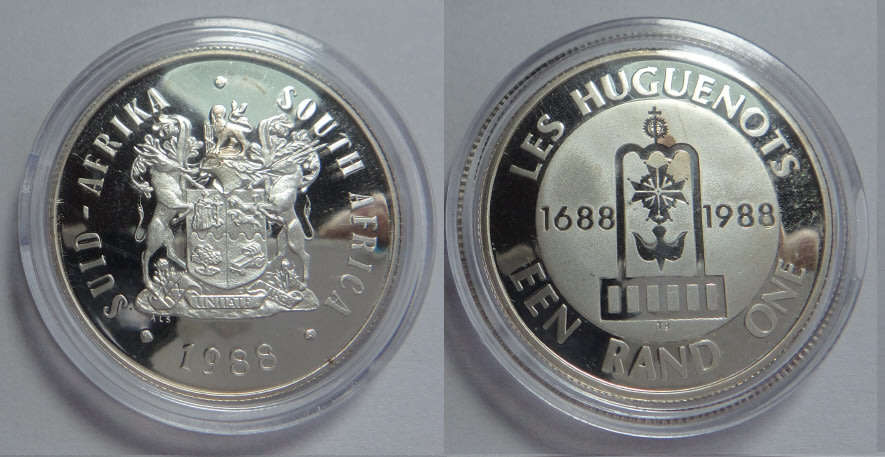 Republic of South Africa: Proof Silver R1 of 1988 (Huguenots)