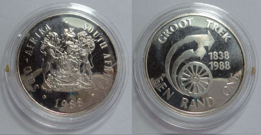 Republic of South Africa: Proof Silver R1 of 1988 (Great Trek)