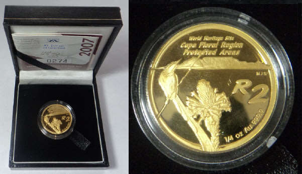Republic of South Africa: ¼ OZ GOLD Proof R2 of 2007 (Cape Floral Region Heritage Site)