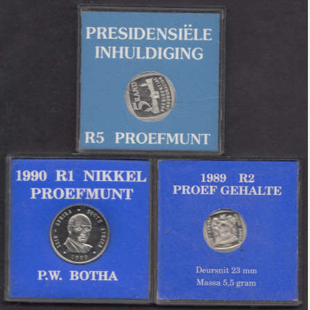 Republic of South Africa: Proofs: R1 (1990) R2 (1989) & R5 (1994 Presidential Inauguration)