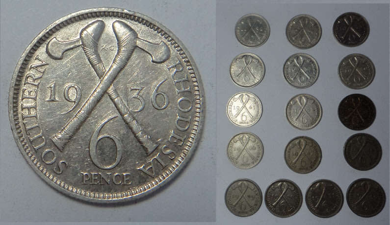 Southern Rhodesia: Sixpence Collection (1932-1952 bar two dates)