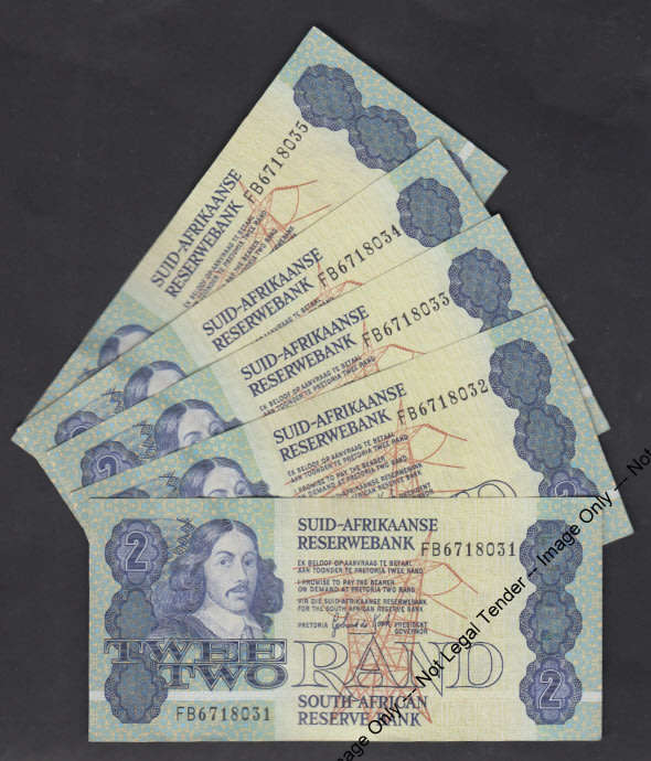Republic of South Africa: Gerhard de Kock R2 Sequential Serial Number Run (5 notes)