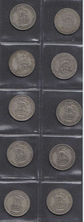 Great Britain: Ten SILVER Shillings of King George V struck after 1919