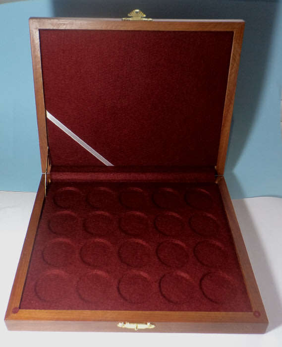 Wooden Display & Storing Box for Twenty Crown-size  Coins