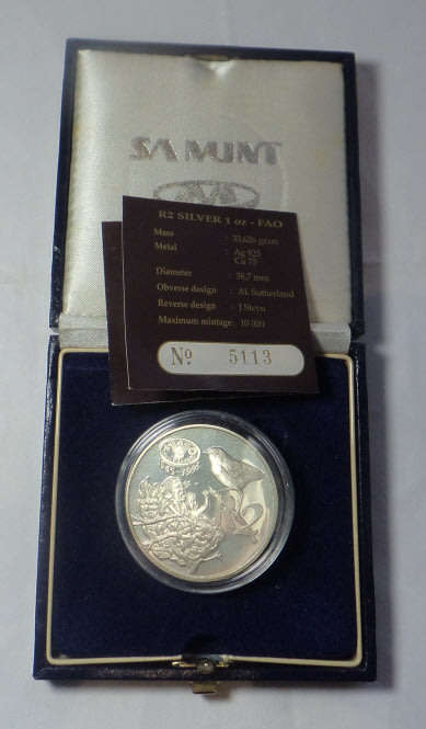 Republic of South Africa: Silver Proof R2 Crown of 1995 (FAO)