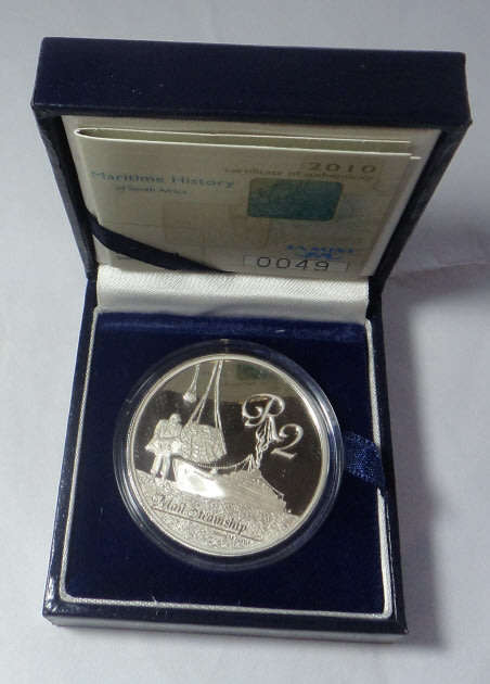 Republic of South Africa: Silver Proof R2 Crown of 2010 (Mail Steam Ship)
