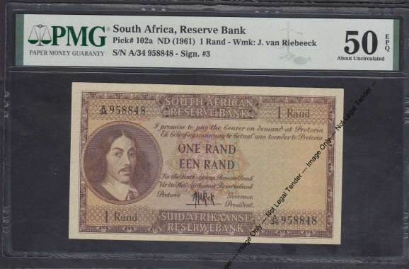 Republic of SA: One Rand of 1961: PMG graded 50 About Uncirculated