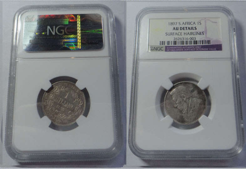 Paul Kruger ZAR, Shilling of 1897, NGC graded AU details