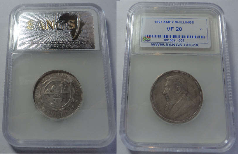 Paul Kruger ZAR, Two-Shillings of 1897, Sangs graded VF 20