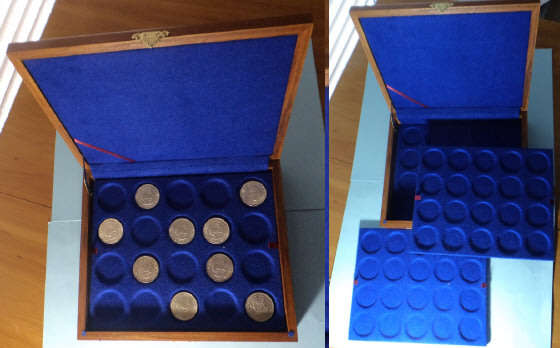 Custom Made Wooden Display & Storing Box for 60 Crown-size Coins