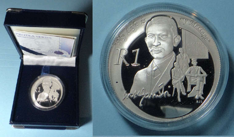 Rep. of South Africa: Boxed Silver Proof R1 of 2008 (Gandhi)
