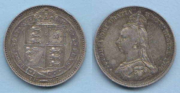 Great Britain, Victorian Silver Shilling (1/-) of 1887