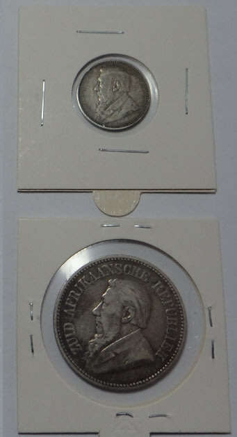 Paul Kruger ZAR : Silver Sixpence (1897) and Half Crown (1892)