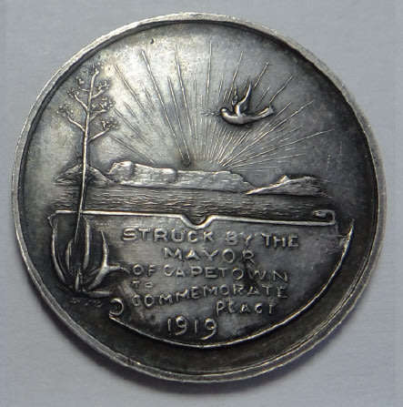 SA Union: First World War Peace: Cape Town from the Mayor Silver Medal 1919 (SCARCE)