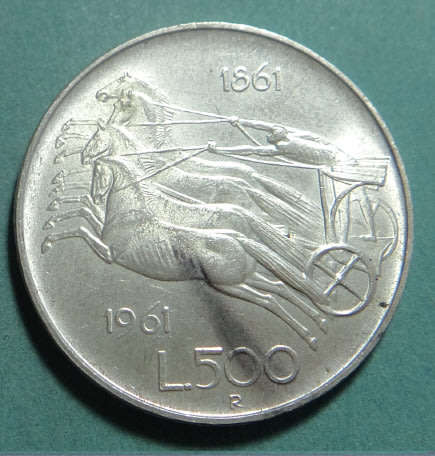 Italy: Italian Unification Centennial, Silver 500 Lira of 1961