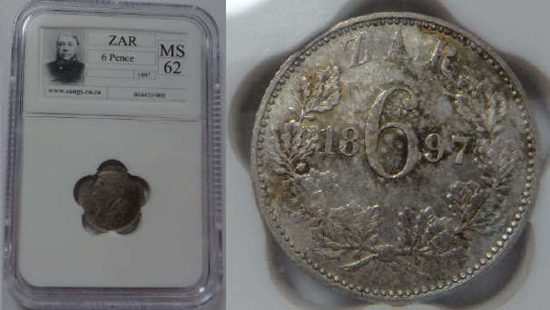 Paul Kruger ZAR: Sixpence of 1897: Sangs graded MS 62