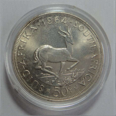 Republic of South Africa: Silver 50c (Crown) of 1964 (Proof Like)