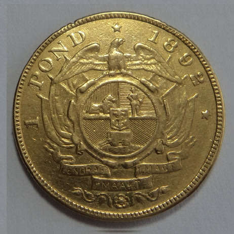Paul Kruger ZAR, GOLD POND of 1892 (Double Shaft)