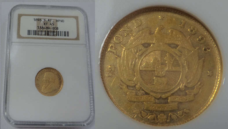 Paul Kruger ZAR, GOLD Half Pond  of 1896: NGC graded VF 45