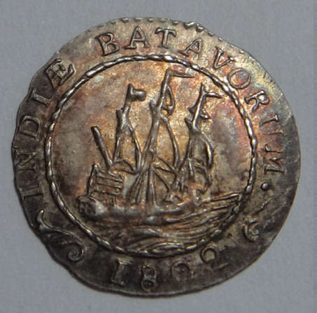 Netherlands,  Batavia, Silver 1/16th Ship Gulden of 1802 (High Grade)