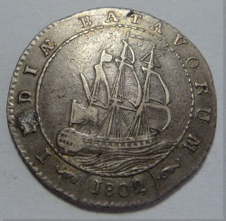 Netherlands,  Batavia, Silver Ship 1 Gulden of 1802