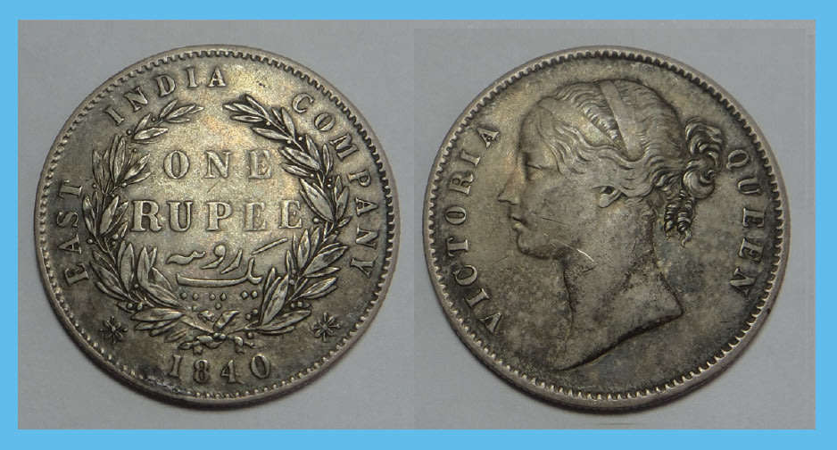 East India Company, Queen Victoria, Silver One Rupee of 1840