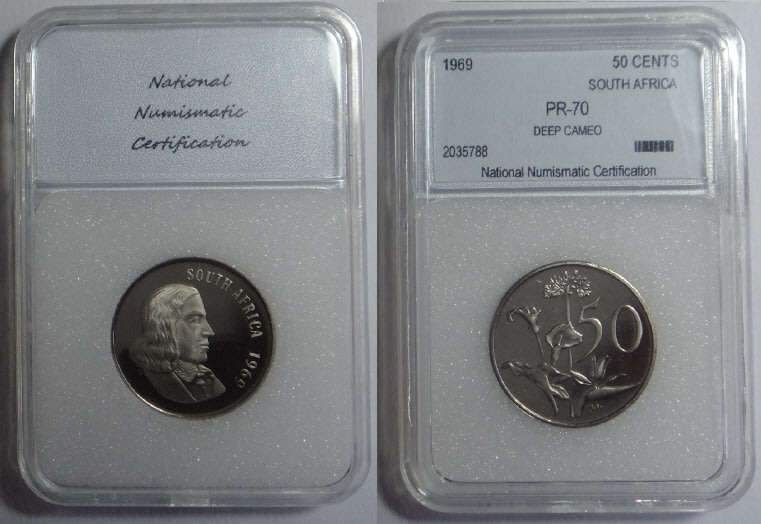 Republic of South Africa: 50 Cent 1969 (Eng.) NNC graded PF 70 Deep Cameo