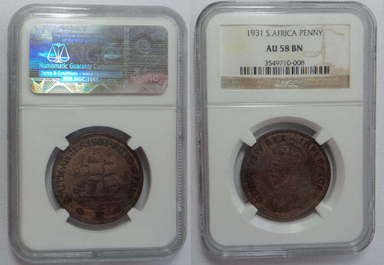 Union of South Africa: Penny 1931: NGC graded AU 58 BN