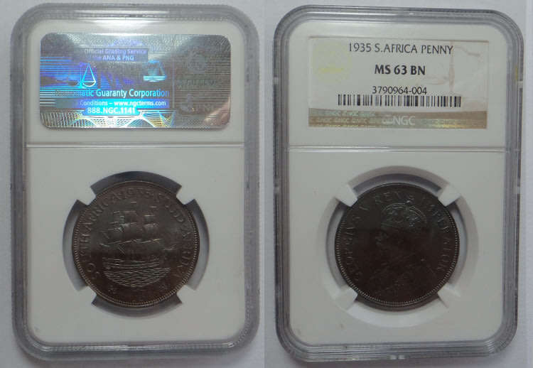 Union of South Africa: Penny 1935: NGC graded MS 63 BN