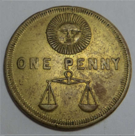 USA: Woodmen of the World One Penny Token, circa 1890s