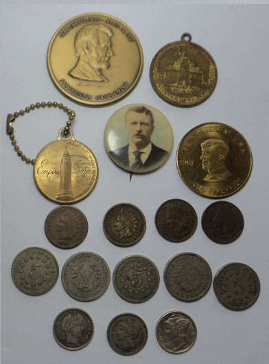 Collection of Vintage America & Coins including a Teddy Roosevelt Campaign Button-Pin