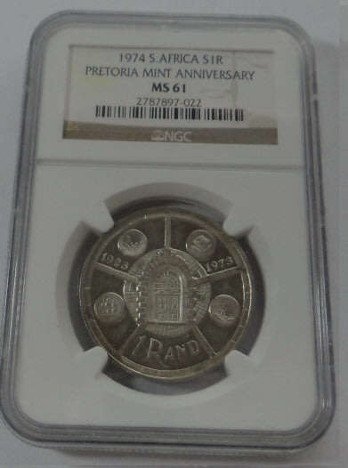 Republic of South Africa: Silver R1 of 1974: NGC MS 61