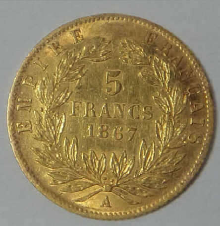 France, Napoleon III, Gold 5 Francs of 1867