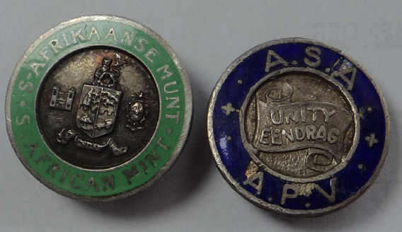 Two Vintage Silver South African Lapel Pins (SA Mint & Artisan Staff Ass.)