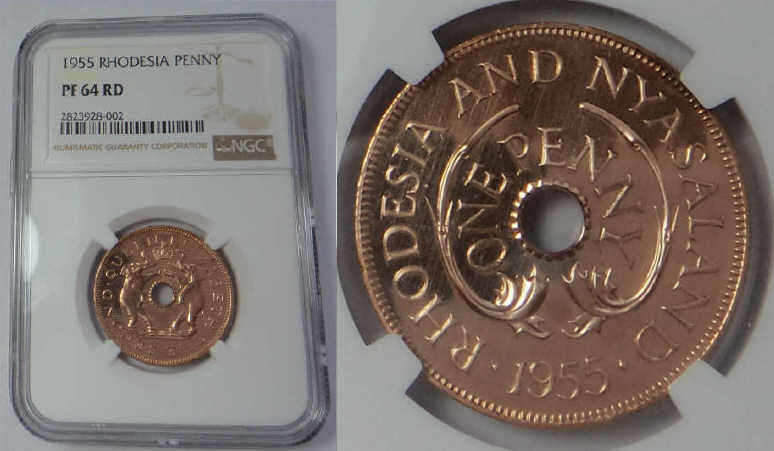 Rhodesia, Penny of 1955, NGC graded PF 64 RD