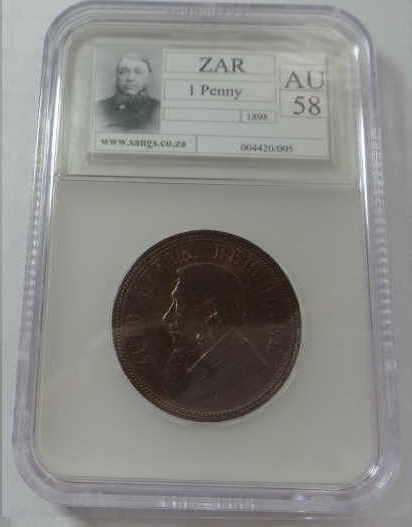 Paul Kruger ZAR, Penny of 1898, Sangs graded AU 58