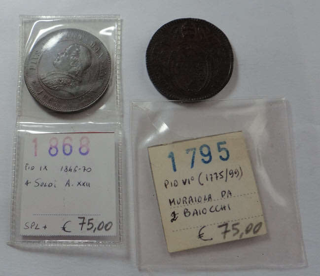 Italy, Papal States: Copper 2 Baiocchi 1795 and 4 Soldi (1868)