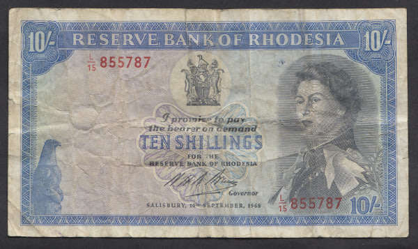 Reserve Bank of Rhodesia, Salisbury, Ten Shillings of 1968