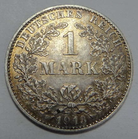 Germany, Keiser Wilhelm II, Silver 1 Mark, 1913 G