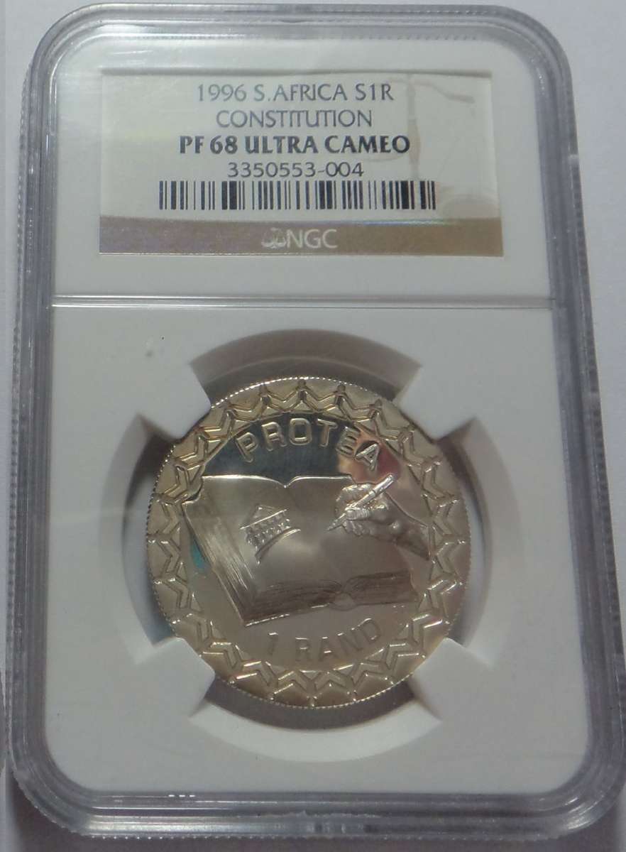 Rep. of S. Africa: Silver R1 of 1996 (Constitution) NGC graded PF 68 Ultra Cameo