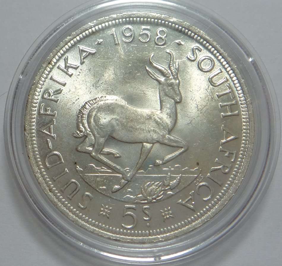 Union of South Africa: Silver Crown (5/-) of 1958 (High Grade)