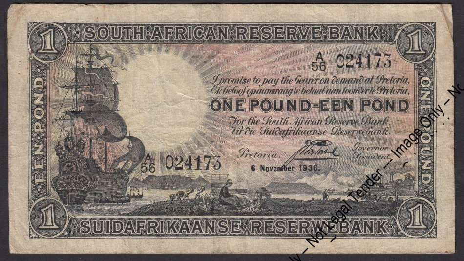 Union of South Africa: One Pound / Een Pond  of 6 November 1936