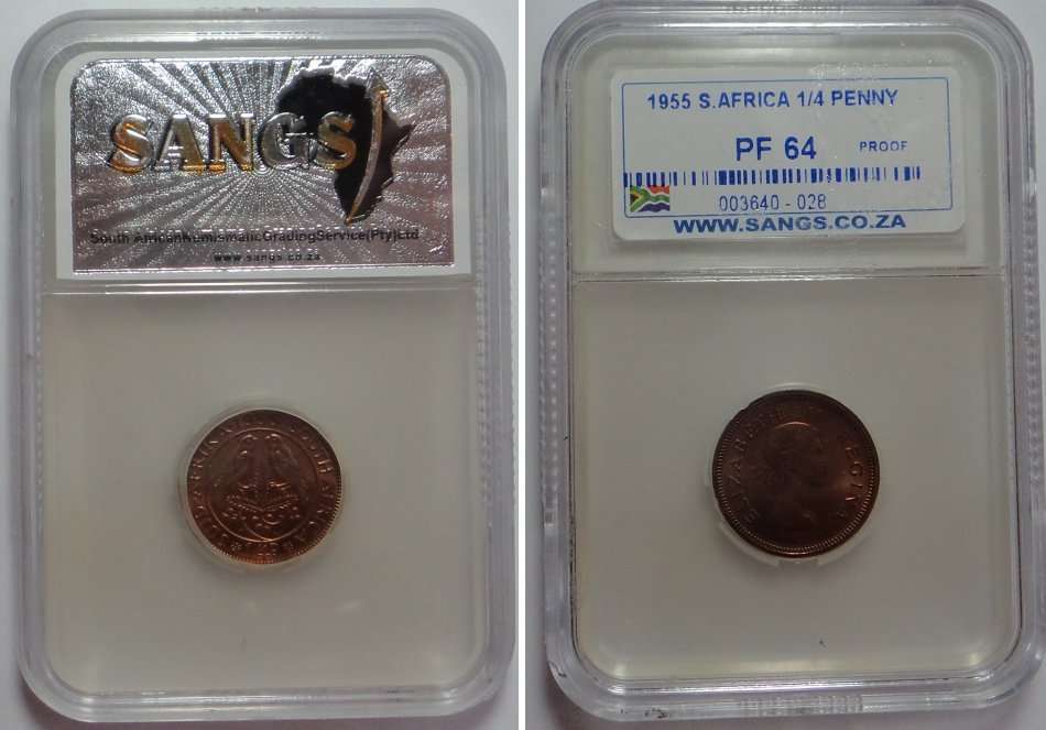 Union of South Africa: Quarter Penny of 1955, Sangs graded PF 64