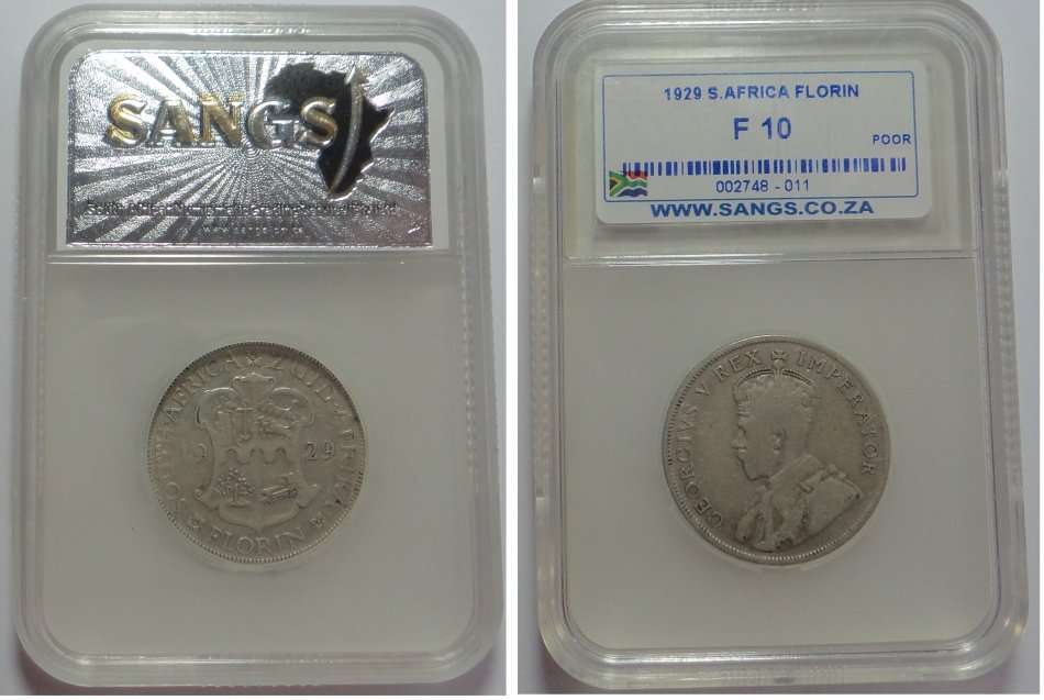 Union of South Africa: Two-Shillings of 1929, Sangs graded F 10