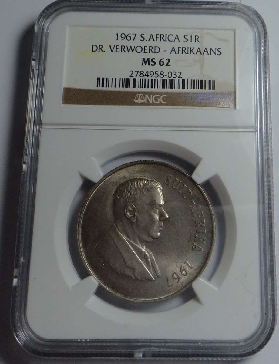 Republic of South Africa: Silver R1 of 1967 (Afr.): NGC graded MS 62
