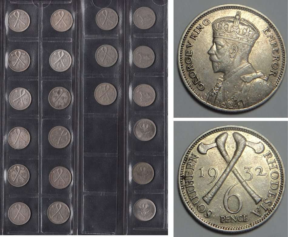 Sixpence (6d & 5c) Collection: Southern Rhodesia, Rhodesia & Nyasaland and Rhodesian Republic