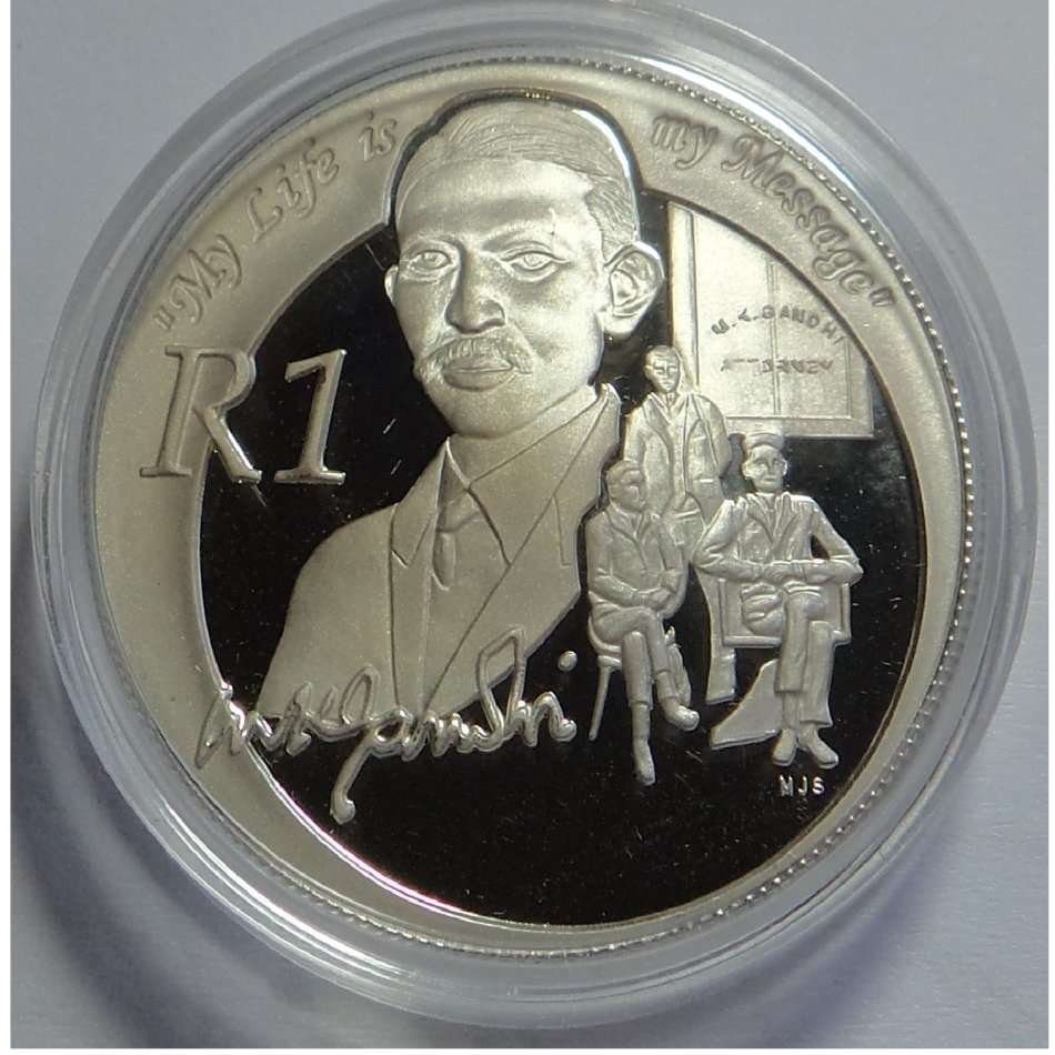 Republic of South Africa:  Silver Proof R1, Mahatma Gandhi 2008